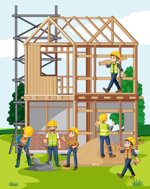Sitio de construcción de edificios con trabajadores