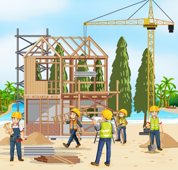 Sitio de construcción con trabajadores