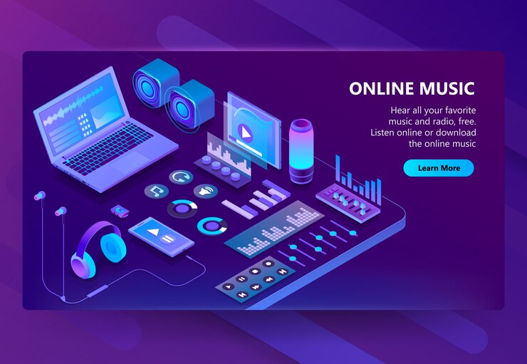 Vector gratuito sitio isométrico 3d de escuchar música.