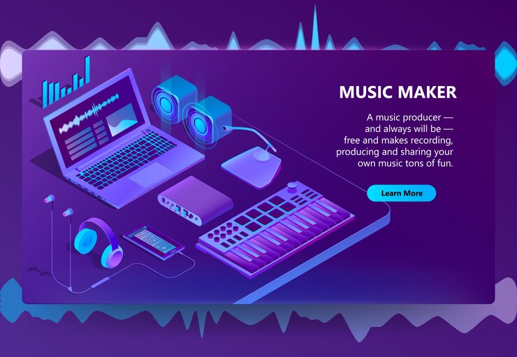 Vector gratuito sitio isométrico 3d para hacer música