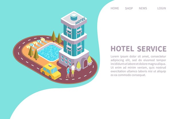Sitio web de aterrizaje del servicio de instalaciones modernas del hotel.