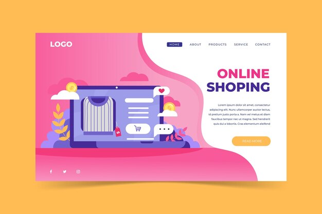 Sitio web de compras en línea de diseño plano