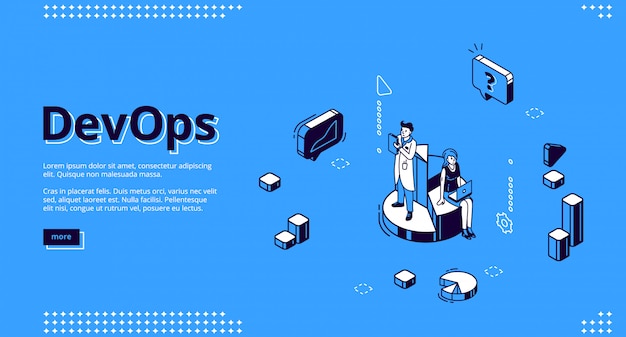 Sitio web isométrico Devops, desarrollo y operación