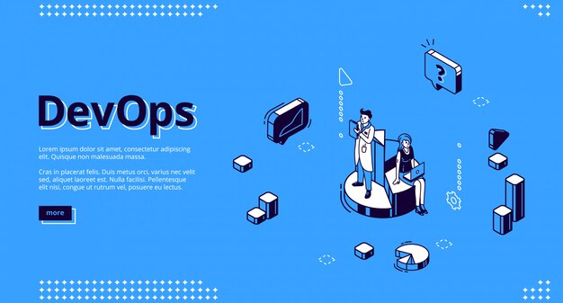 Sitio web isométrico Devops, desarrollo y operación
