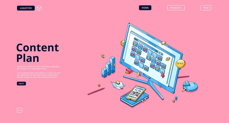 Vector gratuito sitio web del plan de contenido con calendario isométrico.