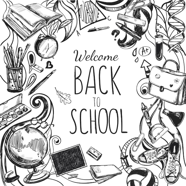 Vector gratuito sketch doodles back to school frame