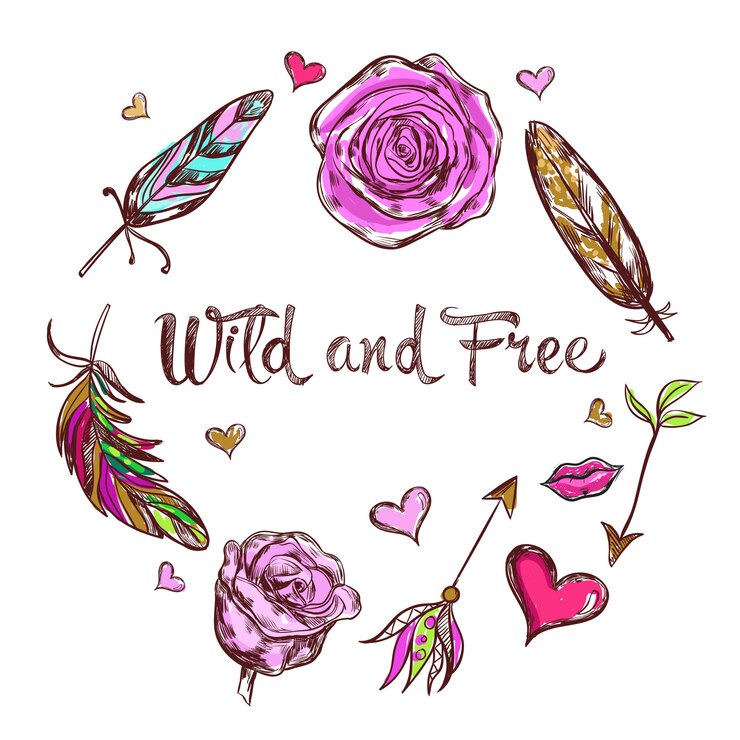 Vector gratuito sketch hipster boho fashion composition