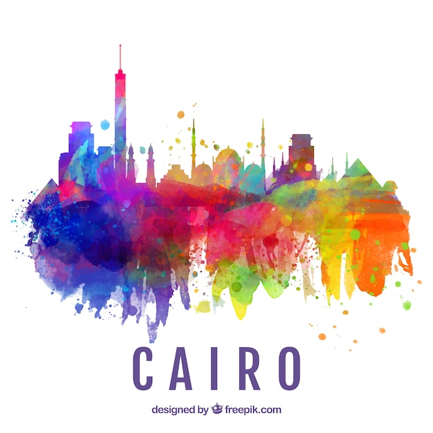 Vector gratuito skyline de acuarela de el cairo, egipto