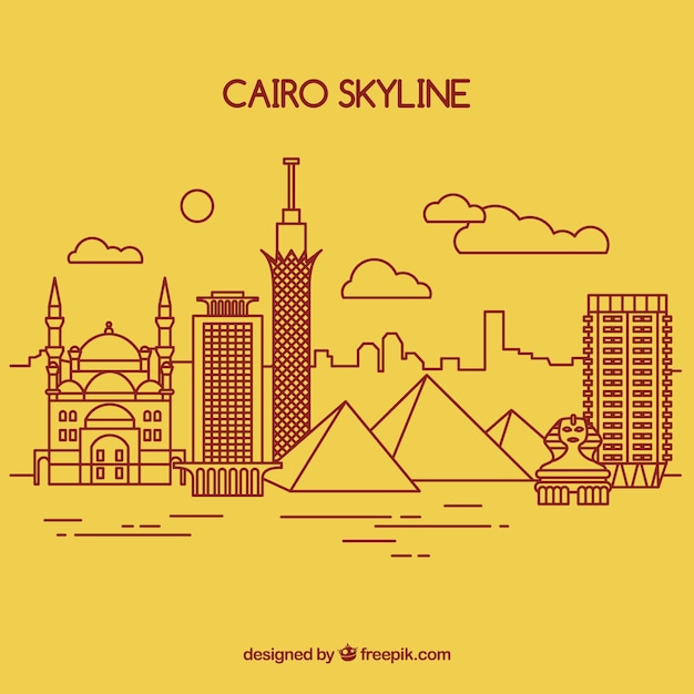 Vector gratuito skyline de el cairo, egipto dibujado a mano