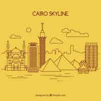 Vector gratuito skyline de el cairo, egipto dibujado a mano