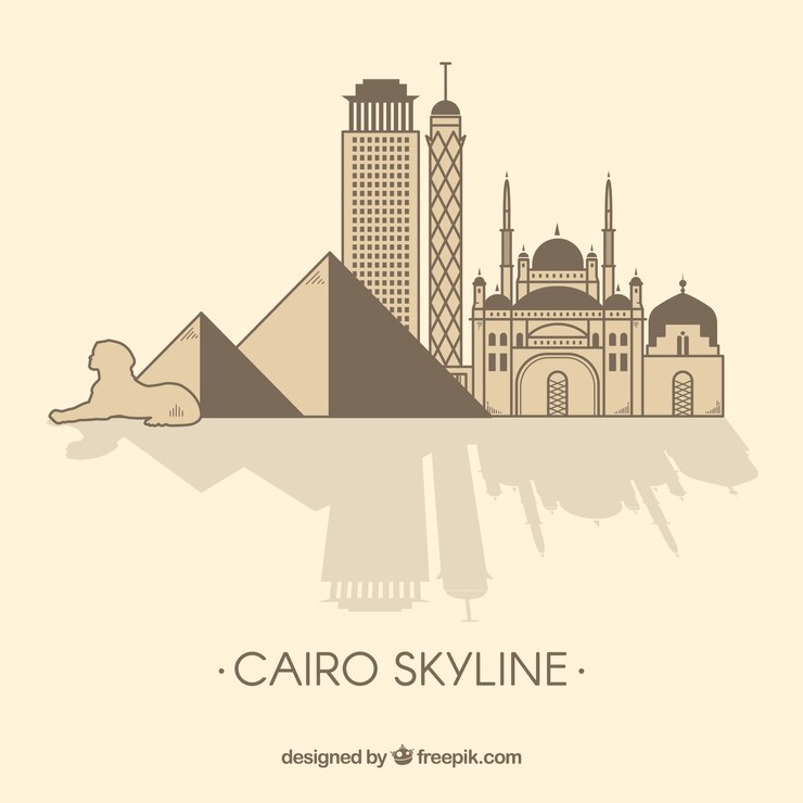 Vector gratuito skyline colorido de el cairo dibujado a mano