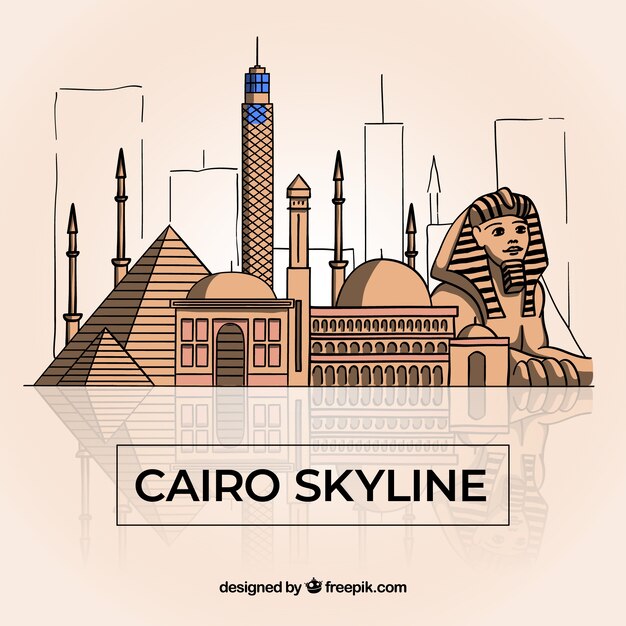 Skyline colorido de el cairo dibujado a mano