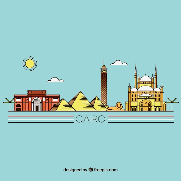 Vector gratuito skyline colorido de el cairo dibujado a mano