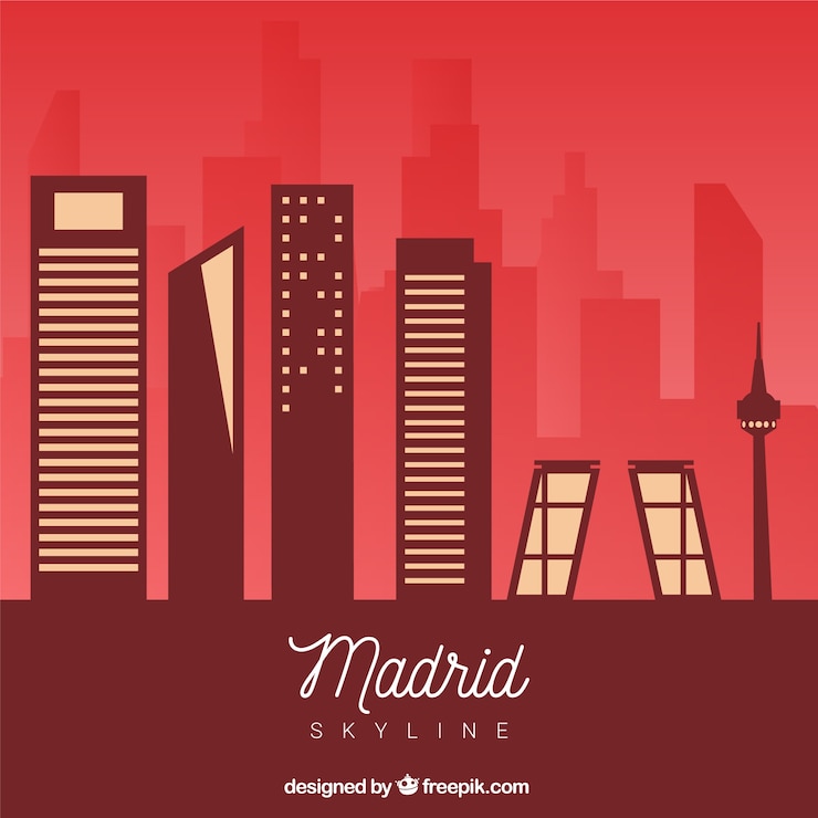 Vector gratuito skyline de madrid en tonos rojos