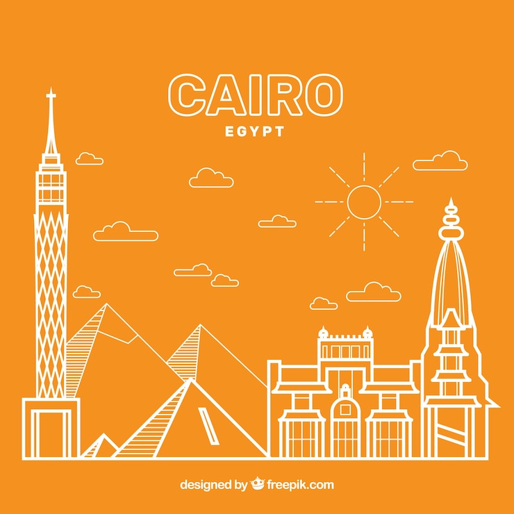 Vector gratuito skyline moderno de el cairo con estilo lineal