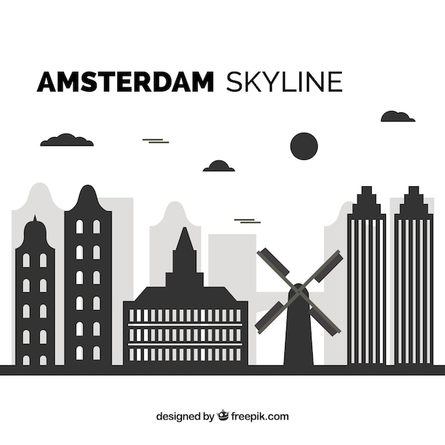 Vector gratuito skyline negro de amsterdam