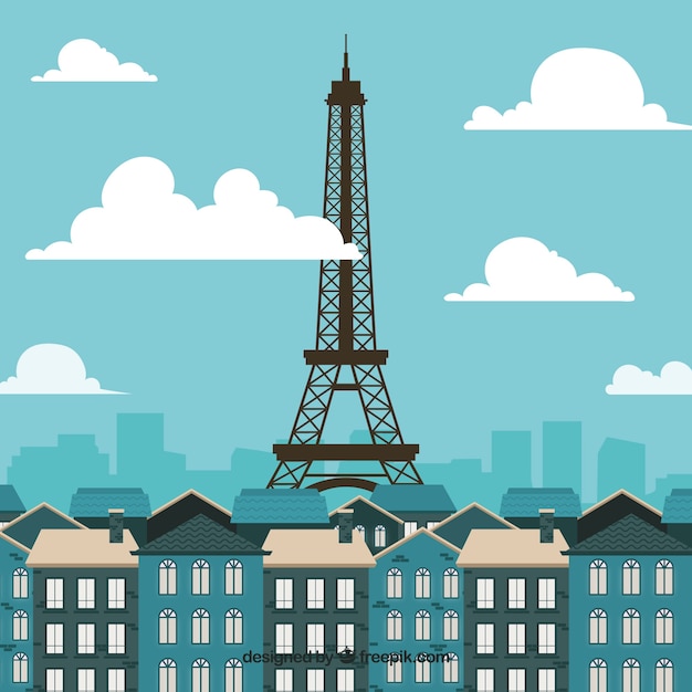 Vector gratuito skyline de parís en diseño flat