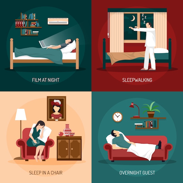 Vector gratuito sleeping poses 2x2 design concept