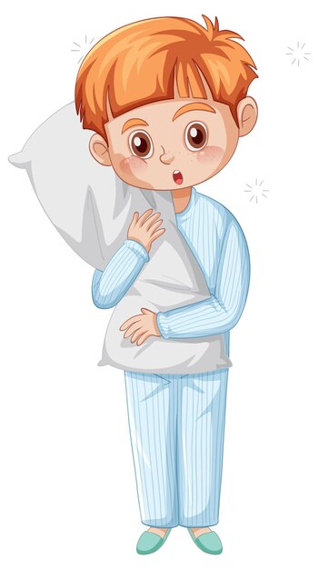 Sleepy Little boy en pijama sobre fondo blanco.