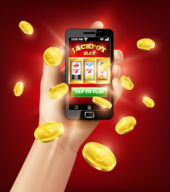 Vector gratuito slot machine mobile app 3d ilustración