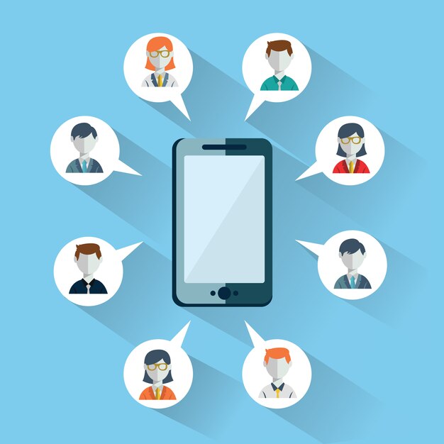 Smartphone con avatares en burbuja