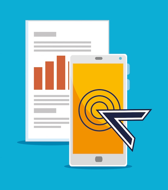 Vector gratuito smartphone con cursor del mouse e información comercial