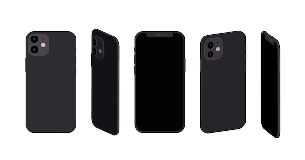 Smartphone de diseño plano en diferentes perspectivas