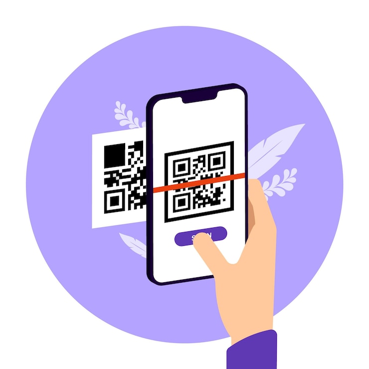 Vector gratuito smartphone escaneando código qr