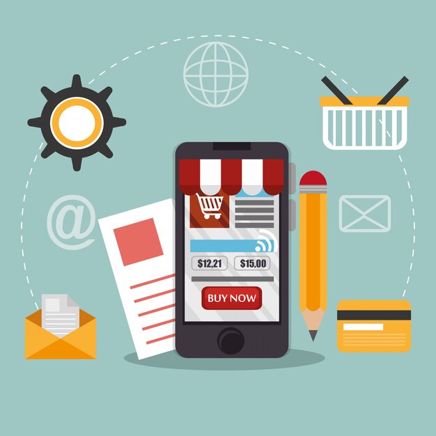 Smartphone con iconos de comercio electrónico