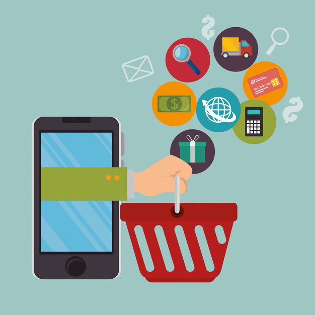 Smartphone con iconos de comercio electrónico