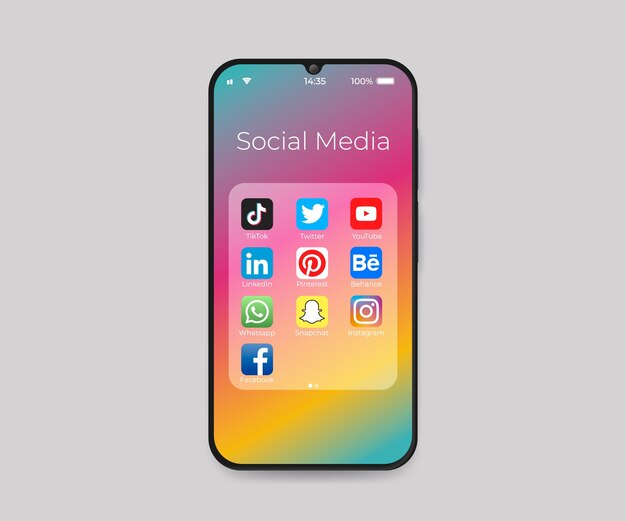 Smartphone con iconos de plegado de redes sociales