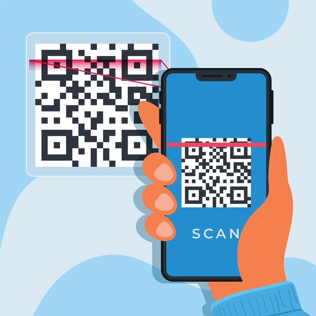 Smartphone ilustrado escaneando un código qr