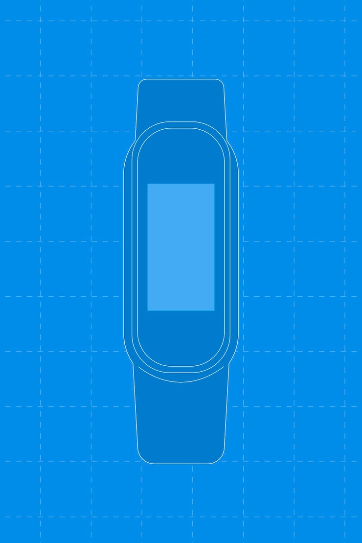 Vector gratuito smartwatch azul, pantalla de rectángulo en blanco, ilustración de vector de dispositivo de seguimiento de salud
