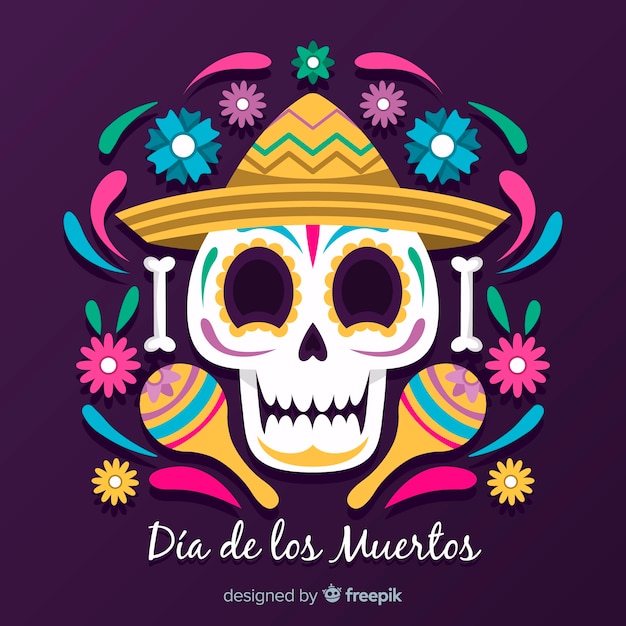 Vector gratuito smiley decorado cráneo día de muertos fondo