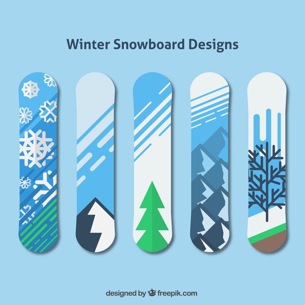 Snowboards decorativos con diseños de invierno