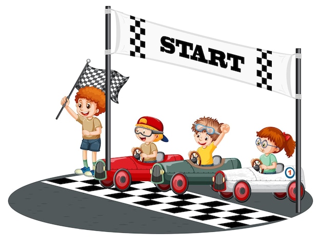 Soapbox derby con coche de carreras para niños