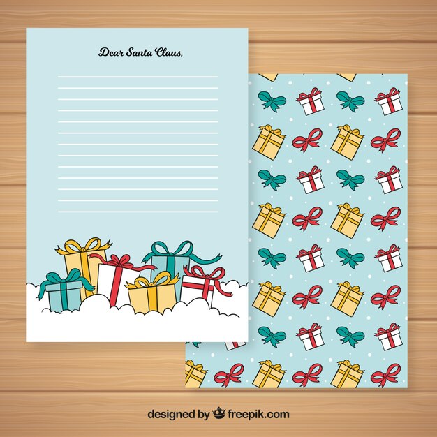 Sobre y carta de navidad en estilo dibujo a mano
