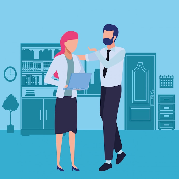 Vector gratuito socios comerciales con documentos.