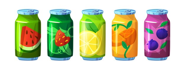 Soda carbonatada de frutas y bayas en lata