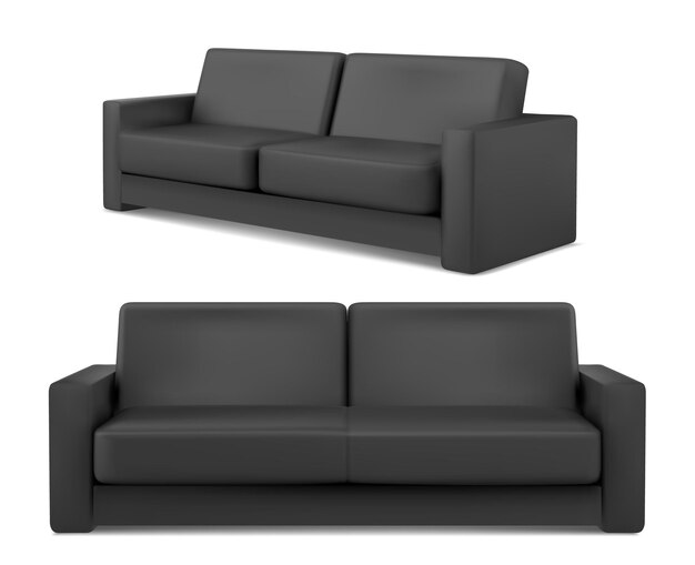 Sofá negro 3D con superficie de tela