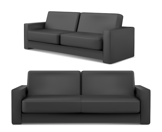 Sofá negro 3D con superficie de tela