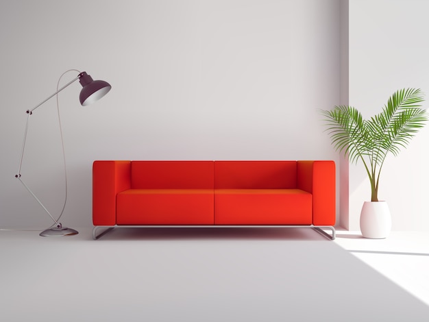 Vector gratuito sofá rojo realista