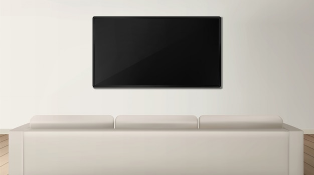 Vector gratuito sofá y tv vista posterior en el interior de la sala de estar