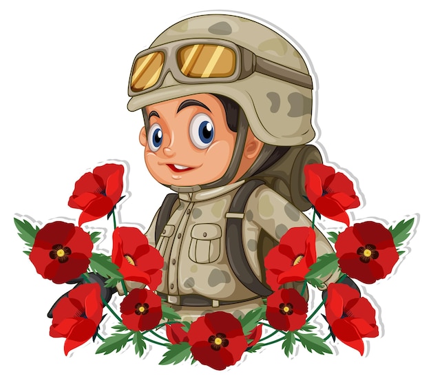 Vector gratuito soldado con personaje de dibujos animados de amapola