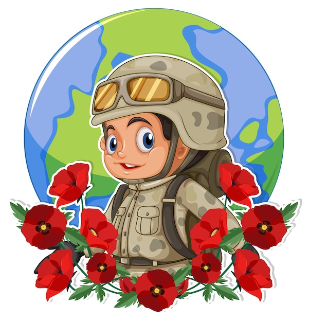 Vector gratuito soldado con personaje de dibujos animados de amapola