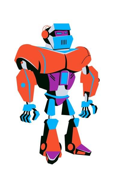 Soldado robot de inteligencia artificial, ilustración vectorial de dibujos animados aislado. Desarrollo de robots