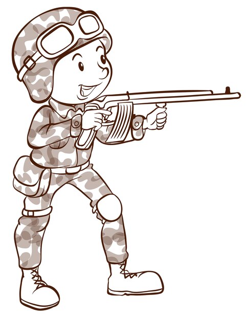 un, soldado, tenencia, un, arma de fuego