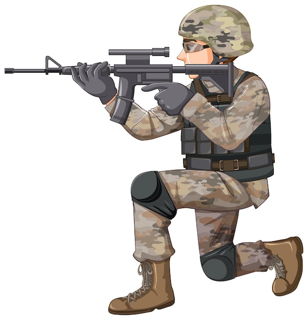 Vector gratuito soldado, en, uniforme, caricatura, carácter