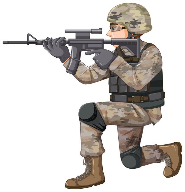 soldado, en, uniforme, caricatura, carácter