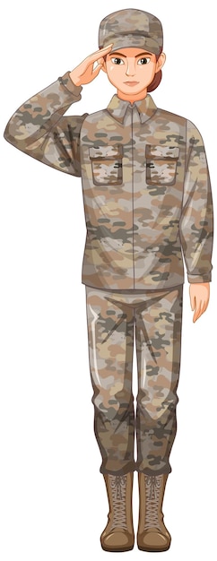 Soldado, en, uniforme, caricatura, carácter